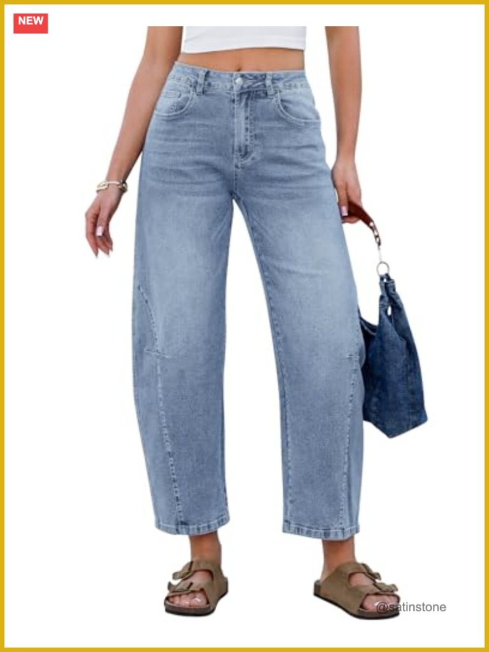 Barrel Jeans Women High Waisted Cropped Wide Leg Stretchy Denim Pants